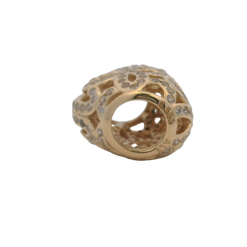 Charm separador de corazón recortado "Amor y Agradecimiento" de Pandora, en oro amarillo sólido de 14 kt y circonitas cúbicas, retirado.