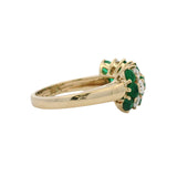 Vintage 1970-80s Solid 14kt Yellow Gold Diamond and Emerald Cocktail Cluster Ring Size 6