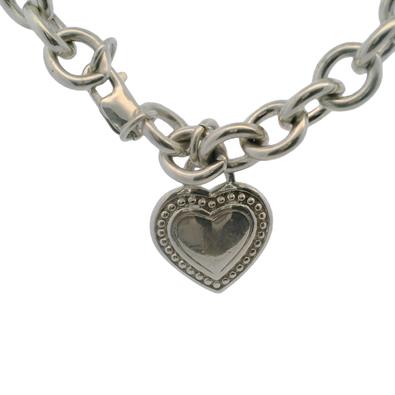 Judith Ripka 925 Sterling Silver Circle Link Heart Tag 7.8" Bracelet