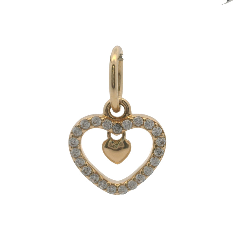 Pandora Retired 14k Yellow Gold and CZ Double Heart Dangle Charm