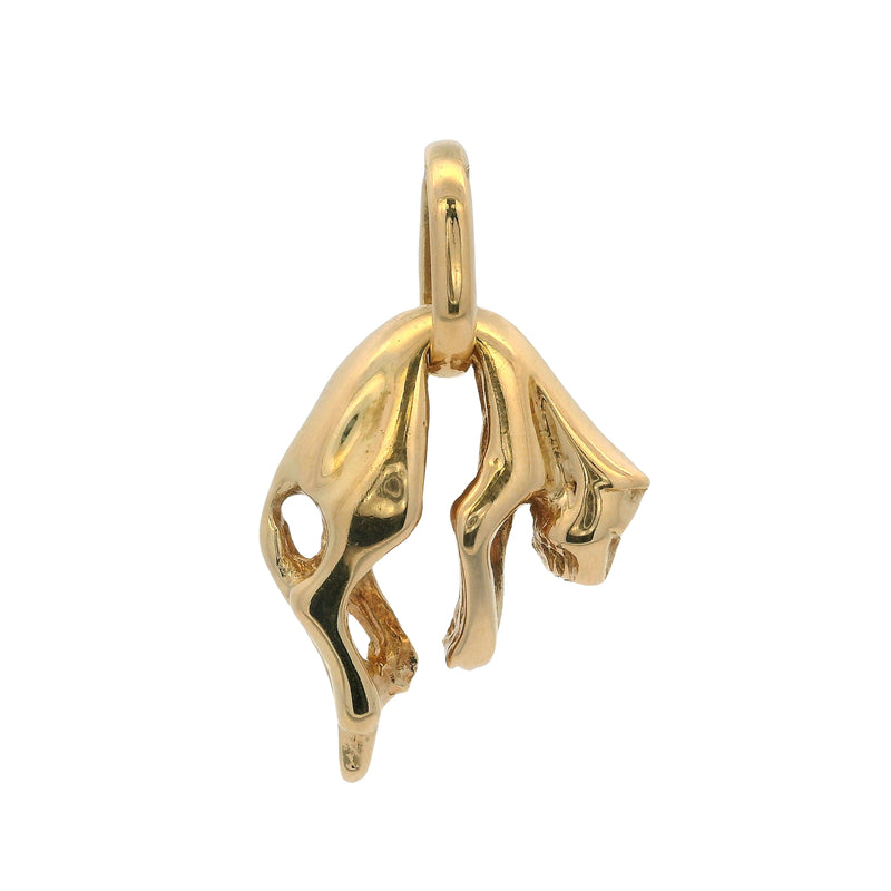 Vintage Solid 18kt 750 Yellow Gold Modern Dangling Cat Panther Necklace Pendant