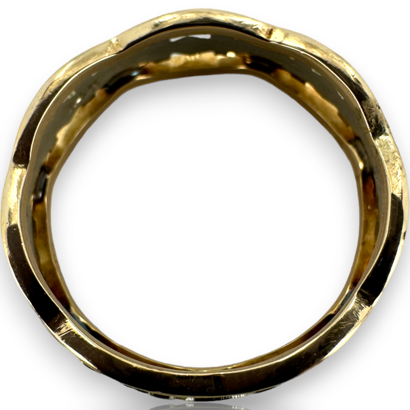 Vintage Hard Carved 14KT 585 Two Tone Gold Patterned Wedding Band Ring Size 8