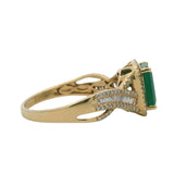 EFFY Solid 14kt Yellow Gold Emerald Cocktail Ring with Diamond Halo and Band Size 10.5