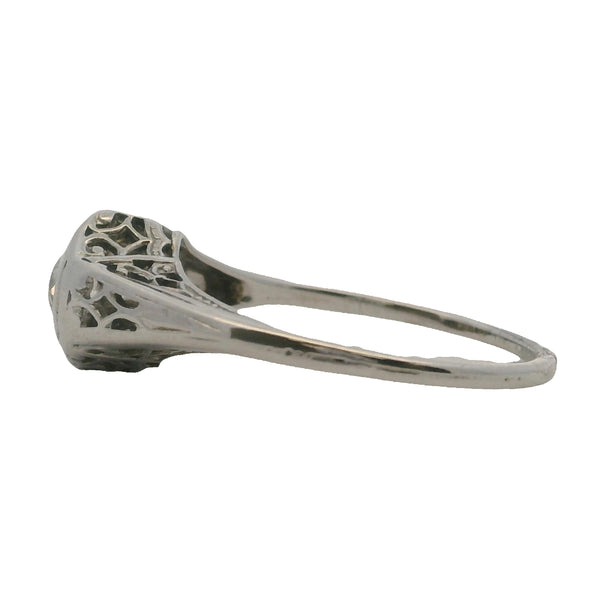 Antique 1920s Art Deco Solid 18kt White Gold and Old Euro Diamond Solitaire Filigree Ring Size 5.75