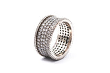 Round Brilliant Cubic Zirconia Wide Sterling Silver 925 Eternity Band Ring Size 7