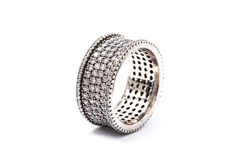 Round Brilliant Cubic Zirconia Wide Sterling Silver 925 Eternity Band Ring Size 7
