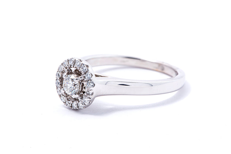 Diamond Halo Accent Engagement Band 14K 585 White Gold Ring Size 7 1/2