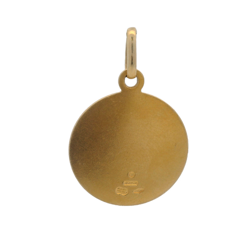 Colgante con dije de San Antonio en oro amarillo italiano de 18 kt con disco circular de 16 mm