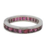 Vintage Solid 14kt White Gold and 1.75ctw Princess Cut Channel Set Lab Ruby Eternity Band Ring Size 5.5
