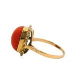 Solid 18kt Yellow Gold and Cabochon 6ct Orange Coral Cocktail Ring Size 9