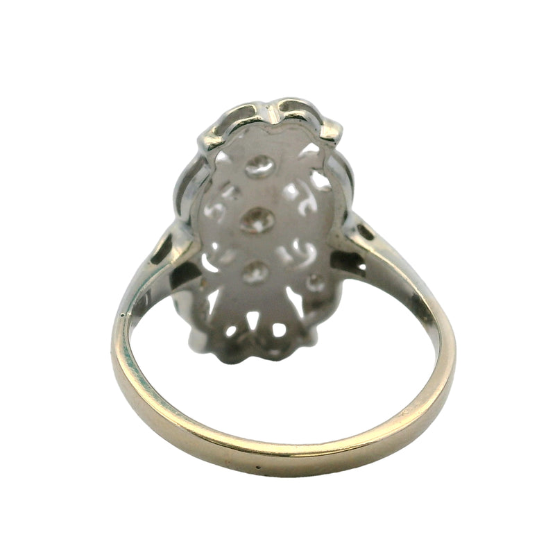 Late 1920s 18kt White Gold and Diamond 19mm Long Milgrain Dinner Ring Size 5