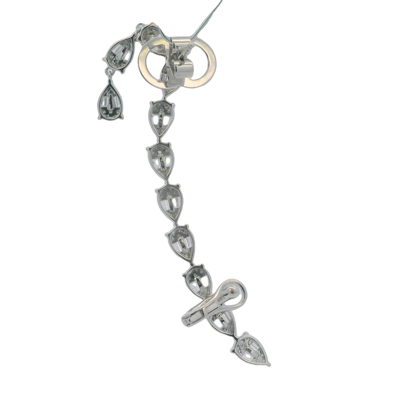 Solid 14kt White Gold and Baguette and Round Diamond Climber Single Dangle Earring with Cuff