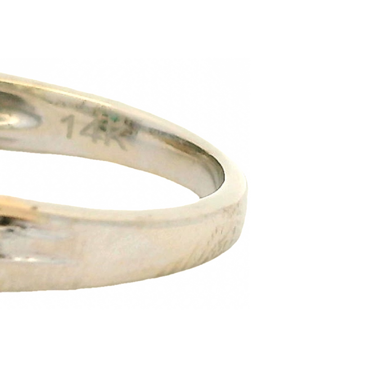 EFFY Solid 14kt White and Yellow Gold Emerald Cocktail Twist Ring with Round and Baguette Diamond Sides