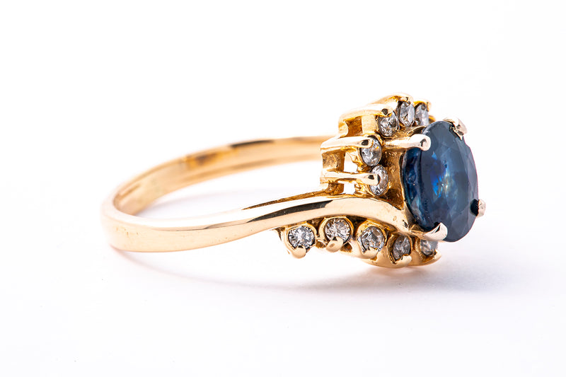 Natural Sapphire & Diamond Accent Cocktail Band 14K 585 Yellow Gold Ring S 7 1/2