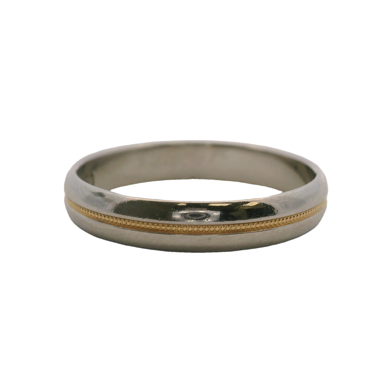 D&D Jewelers 950 Platinum 4mm Band with 18kt Yellow Gold Milgrain Center Stripe 10.5