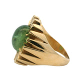 Vintage Solid 14kt Yellow Gold 4.38 Cabochon Natural Green Moldavite Cocktail Ring Size 8