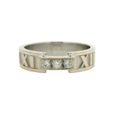 Retired Rare Tiffany & Co Atlas 3 Diamond 0.12ctw Roman Numeral Band Ring Size 8.5
