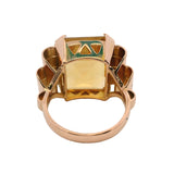 Vintage 1930s-50s Retro Era 18kt Rose Gold Emerald Cut Citrine Cocktail Statement Ring Size 7.75