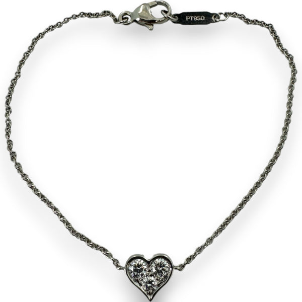 Tiffany & Co 2015 Discontinued 950 Platinum and Diamond Heart Dainty Station Bracelet