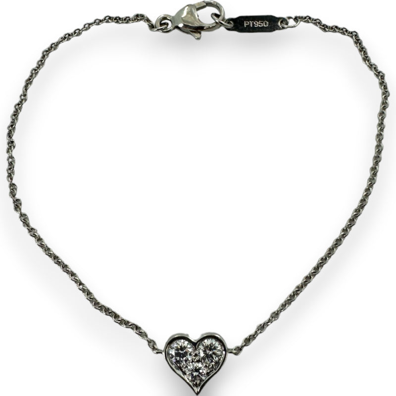 Tiffany & Co 2015 Discontinued 950 Platinum and Diamond Heart Dainty Station Bracelet