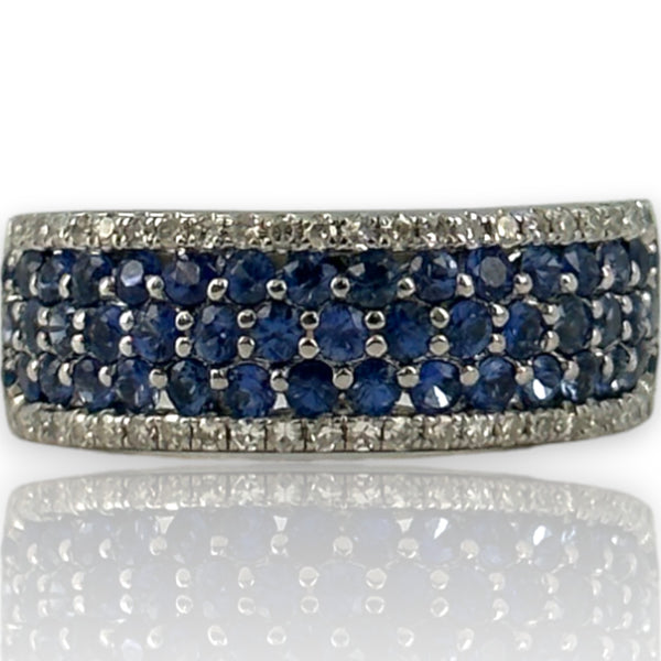 EFFY Jewelry 14kt White Gold Blue Sapphire and Diamond Wide Band Size 7 Ring