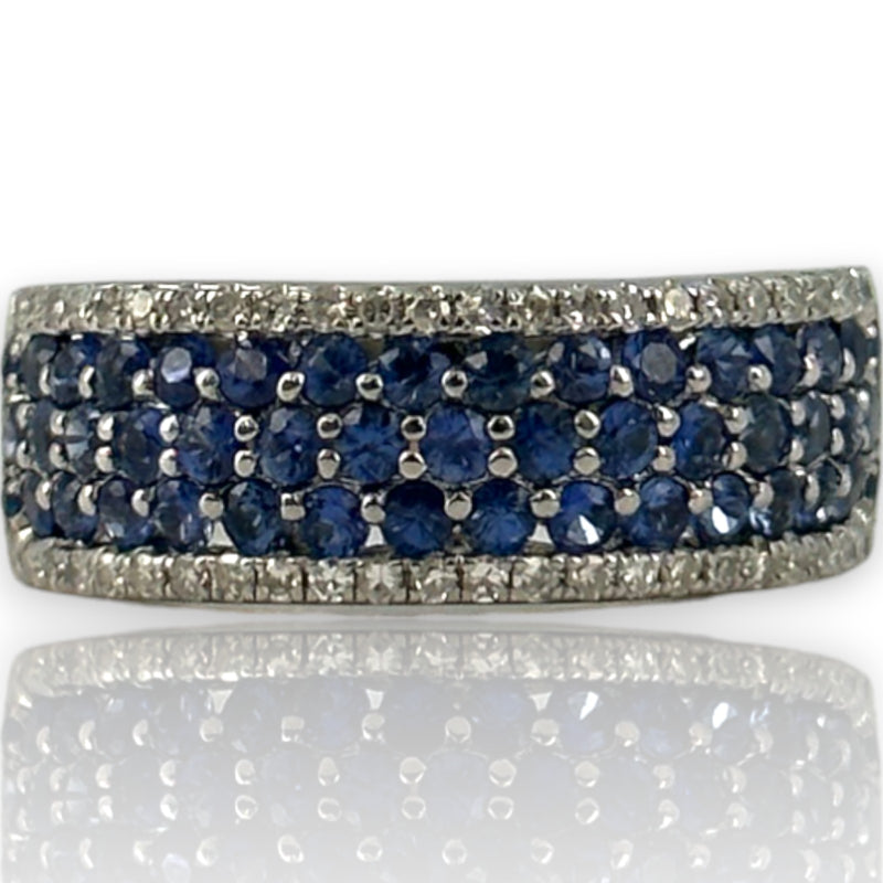 EFFY Jewelry 14kt White Gold Blue Sapphire and Diamond Wide Band Size 7 Ring