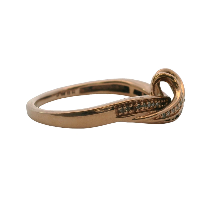 10kt Rose Gold Ribbon Ring with White and Brown Diamonds Size 6.75