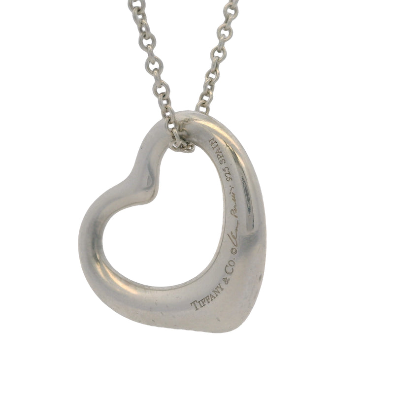 Tiffany & Co Elsa Peretti 925 Sterling Silver 22mm Open Heart Pendant On 16" Chain
