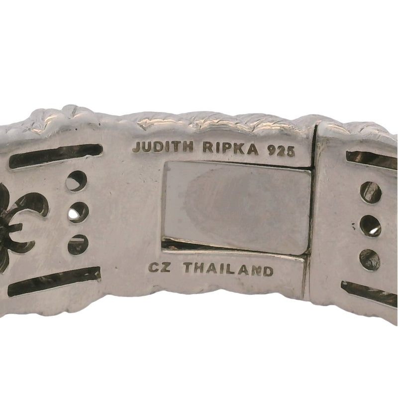 Judith Ripka 925 Sterling Silver and CZ Cubic Zirconia Diamonique 20mm Wide Hinged Cuff Bracelet Made In Thailand