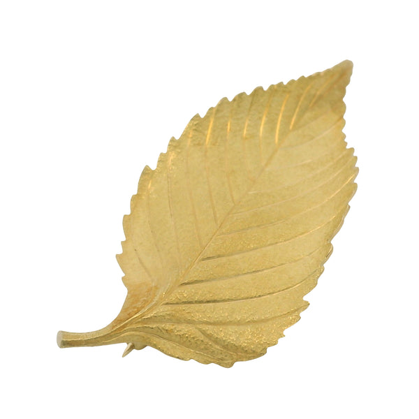 Vintage Tiffany & Co Solid 18kt Yellow Gold Beech Chestnut Leaf Pin Brooch