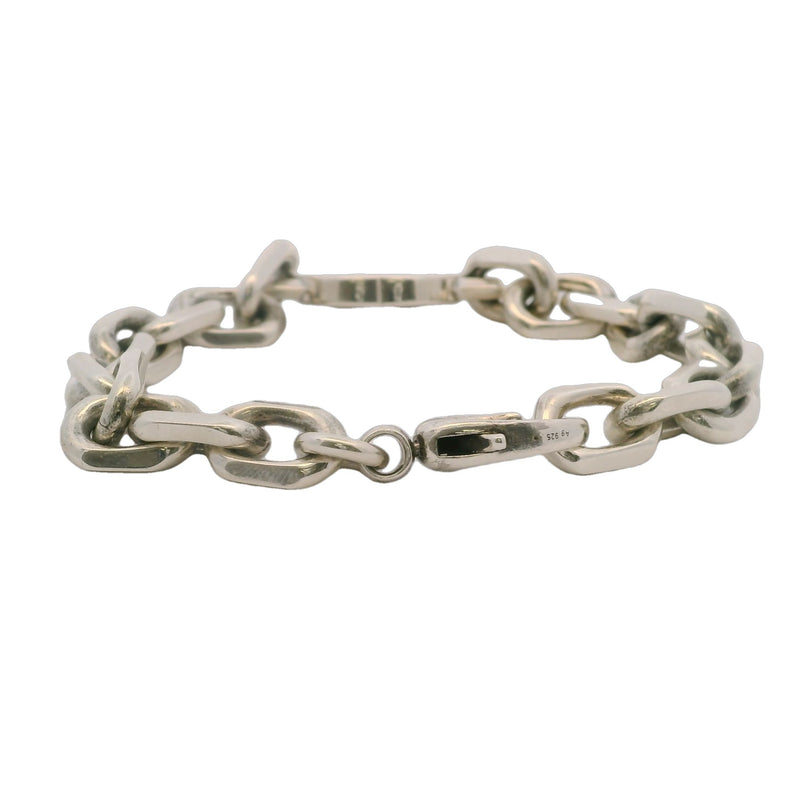 GUCCI 925 Sterling Silver Interlocking Chain Double Logo 8.5" Bracelet Made in Italy