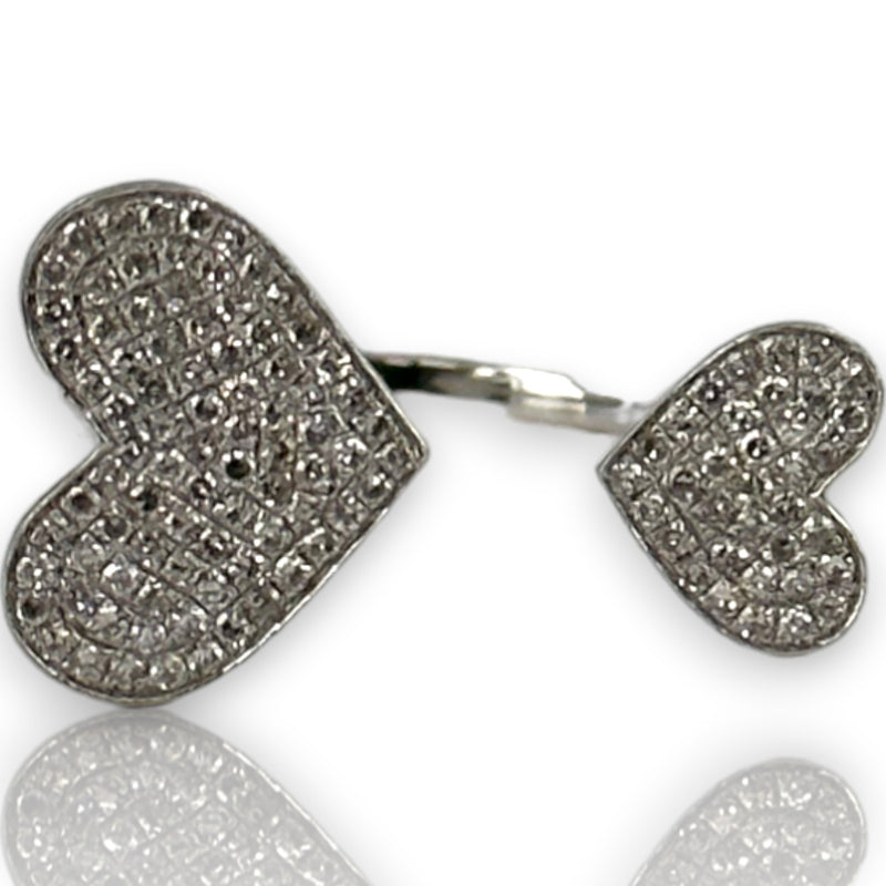 Micro Pave Natural Diamond Double Hearts Wrap Ring Size 6.5 14kt Solid White Gold