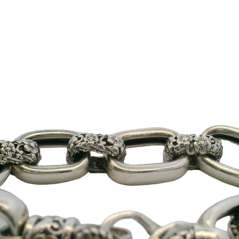 JAI by John Hardy 925 Sterling Silver Forget-Me-Not Floral Large-Link Bracelet 8"