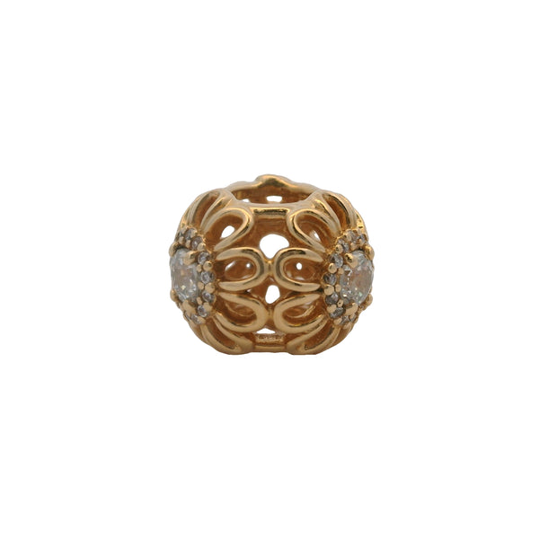 Charm separador de circonita cúbica con brillo floral retirado de Pandora en oro amarillo macizo de 14 kt