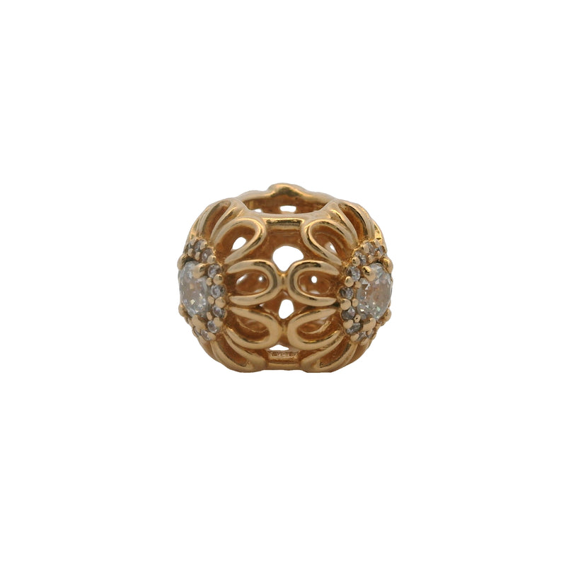 Charm separador de circonita cúbica con brillo floral retirado de Pandora en oro amarillo macizo de 14 kt