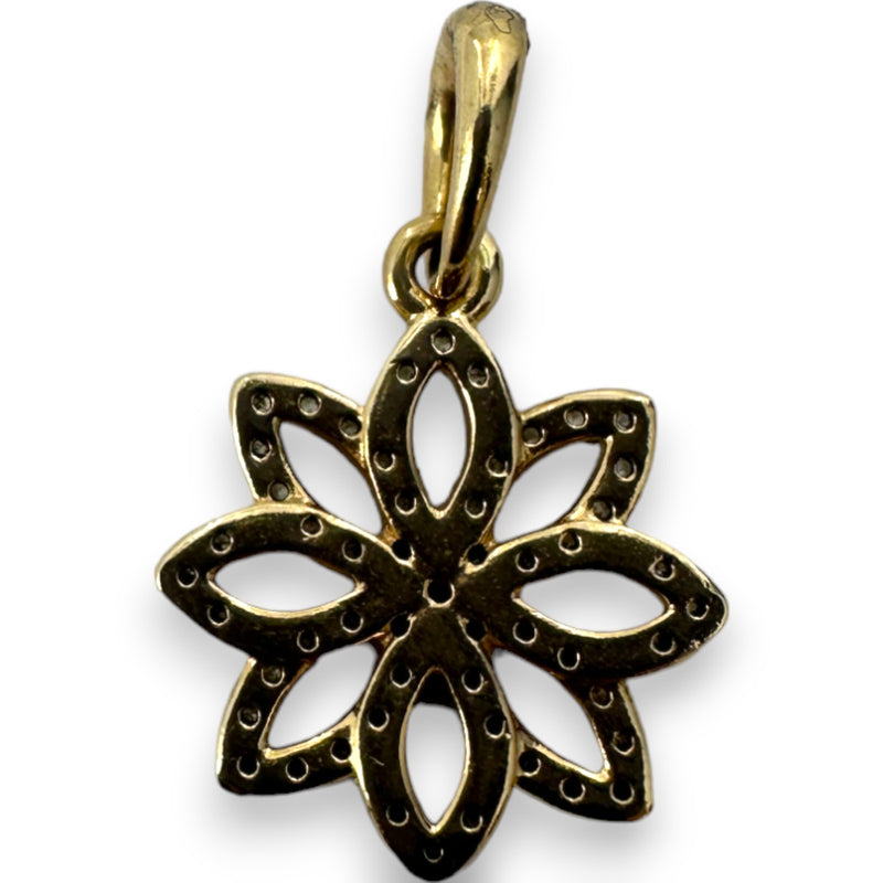 PANDORA 14k Gold Retired Rare Lace Botanique Floral Pendant with CZ Cubic Zirconias Charm ALE 585