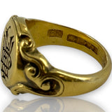 Antique 1902 18kt Yellow Gold Engraved Signet Ring with Scroll Details Made in London