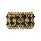 Vintage Solid 14kt Yellow Gold 0.60ctw Sapphire and 0.46ctw Diamond Floral Cluster Band Size 7