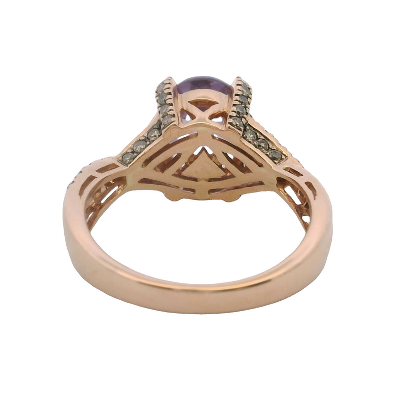 Le Vian 14kt Rose Gold Twist Band Checkerboard Amethyst Solitaire Ring with Diamonds Size 7