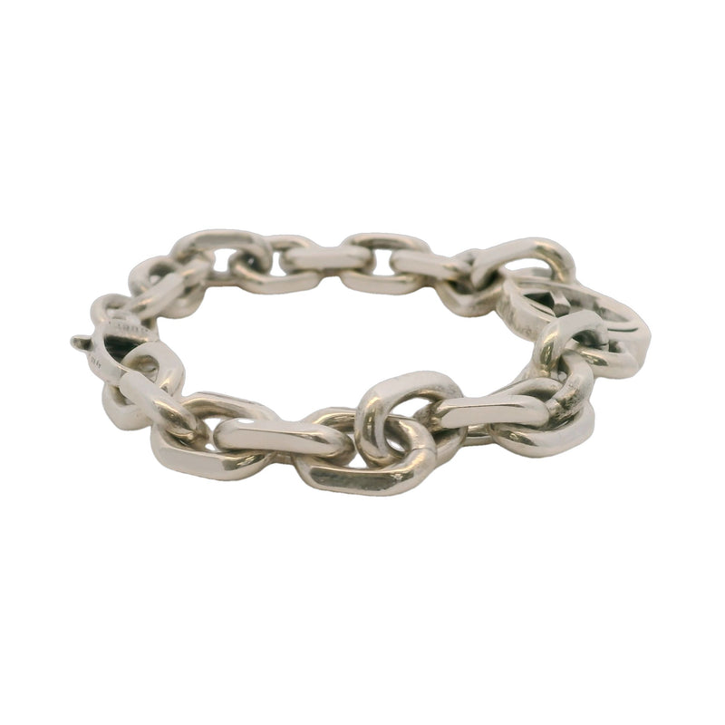 GUCCI 925 Sterling Silver Interlocking Chain Double Logo 8.5" Bracelet Made in Italy