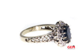 Oval Lab-Grown Sapphire Halo Natural Diamonds Size 9 14kt White Gold Ring
