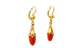 Vintage Corletto 18k 750 Yellow Gold Drop Red Earrings