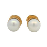 Vintage Mecan Solid 18kt Yellow Gold and 6.7mm AAA Akoya Pearl Secure Stud Earrings