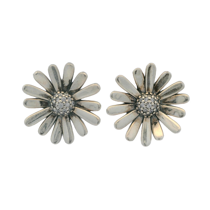 Pandora 925 Sterling Silver Pave CZ Cubic Zirconia Daisy Statement 16mm Wide Stud Earrings