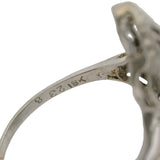 Antique 1920s Art Deco Solid 18kt White Gold 0.29ctw Diamond and Lab Sapphire Filigree Dinner Ring Size 6.5