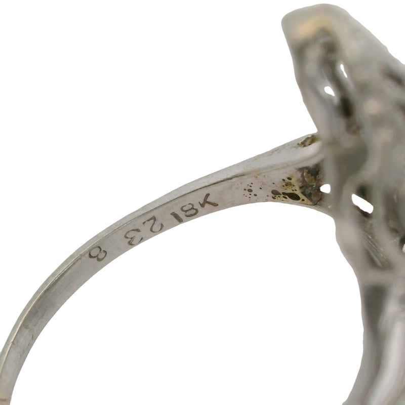 Antique 1920s Art Deco Solid 18kt White Gold 0.29ctw Diamond and Lab Sapphire Filigree Dinner Ring Size 6.5