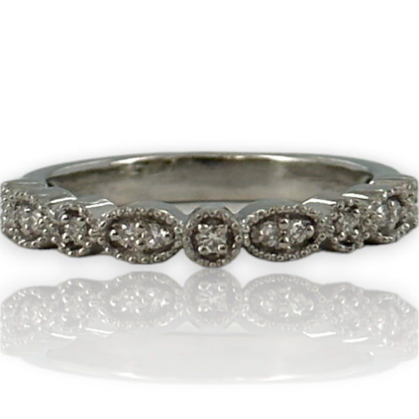 Zoara Platinum and Diamond Milgrain Round and Marquise Shapes Wedding Band