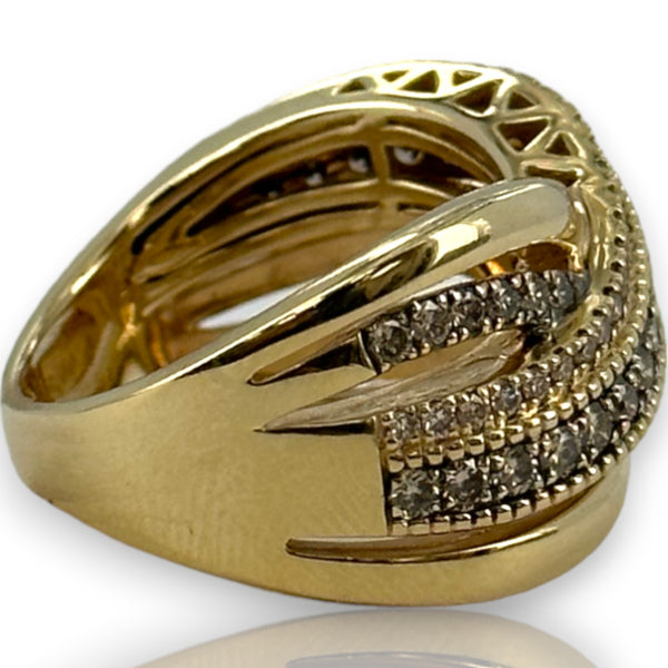 LeVian 14kt Yellow Gold Crossover 14mm Ring with Champagne "Chocolate" Diamonds Size 8