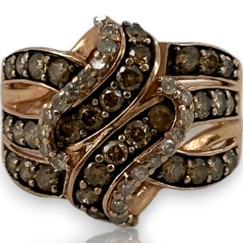 Kay Jewelers 10kt Rose Gold LeVian-style Brown and White Diamonds Crossover Statement Ring Size 6.75