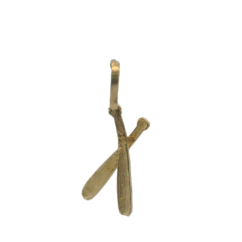 Vintage Solid 14kt Yellow Faceted Gold Two Crossed Baseball Bats Sports Charm